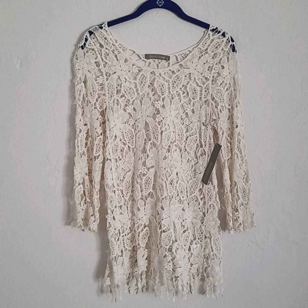 Finn & Clover Crocheted top shirt M NWT